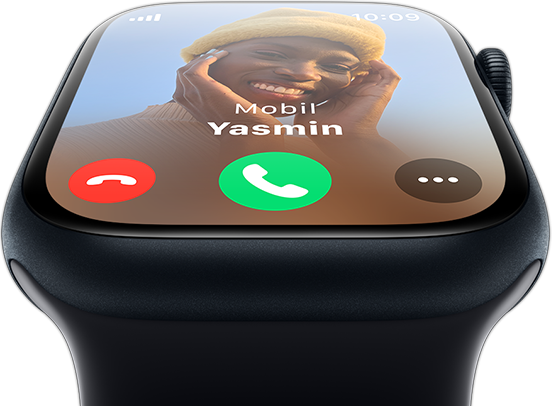 Vorderansicht der Apple Watch mit einem eingehenden Anruf auf dem Display.